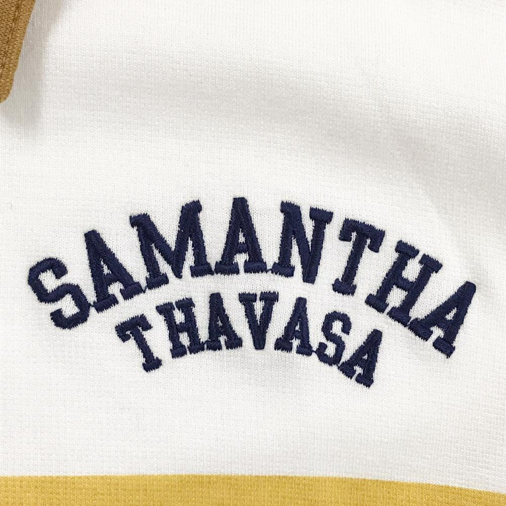【超美品】サマンサタバサNo.7 長袖ポロワンピース 白×イエローブラウン ハーフジップ レディース ゴルフウェア Samantha Thavasa