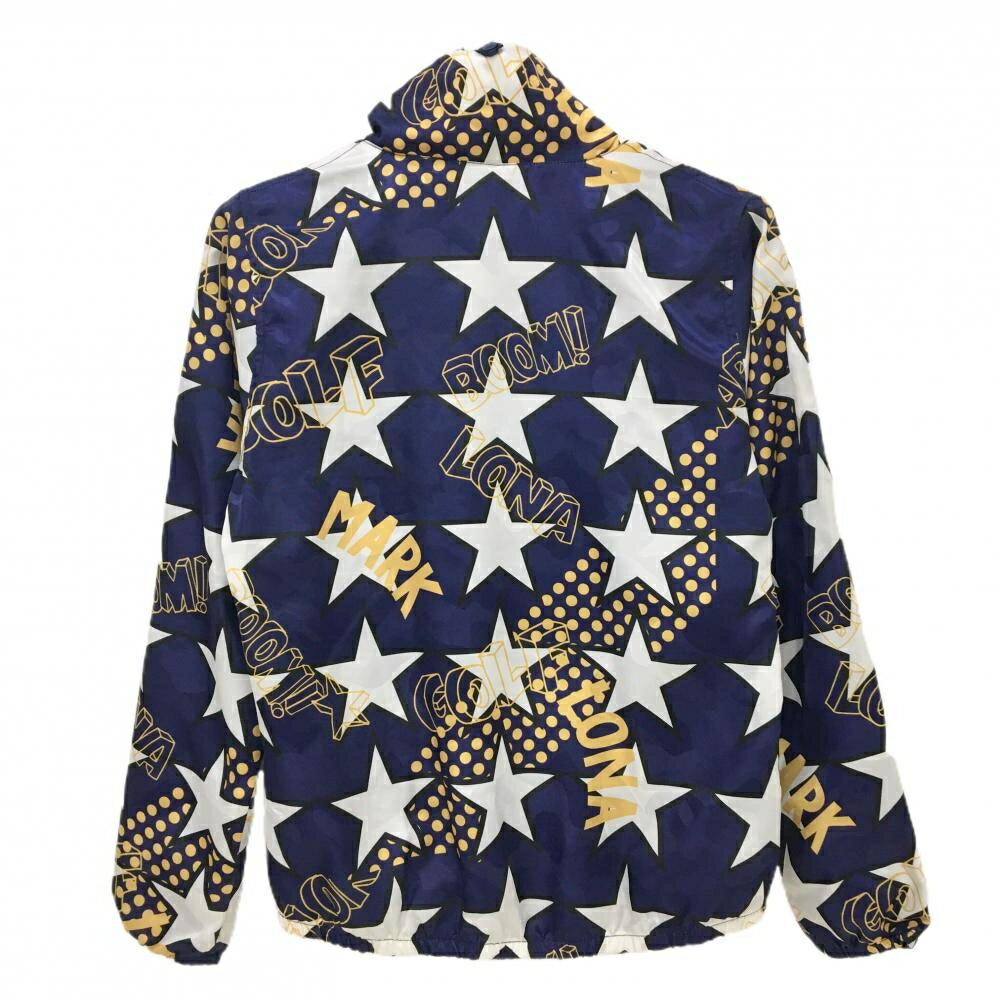 【美品】マークアンドロナ ジップパーカー パープル×白 総柄 星 スカル 裏地メッシュ レディース 38(M) ゴルフウェア MARK＆LONA