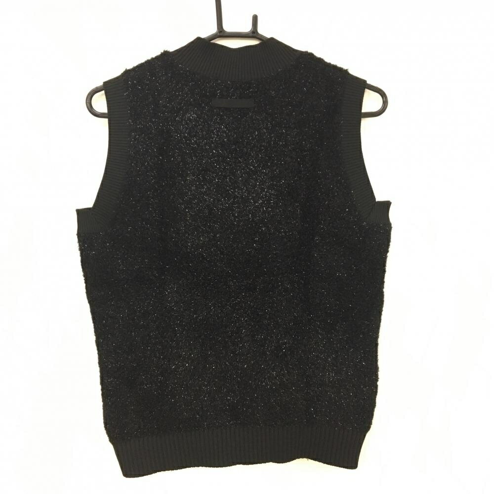 【美品】ダンスウィズドラゴン ハイネックニットベスト 黒 ラメ チビドラ レディース 3(L) ゴルフウェア Dance With Dragon