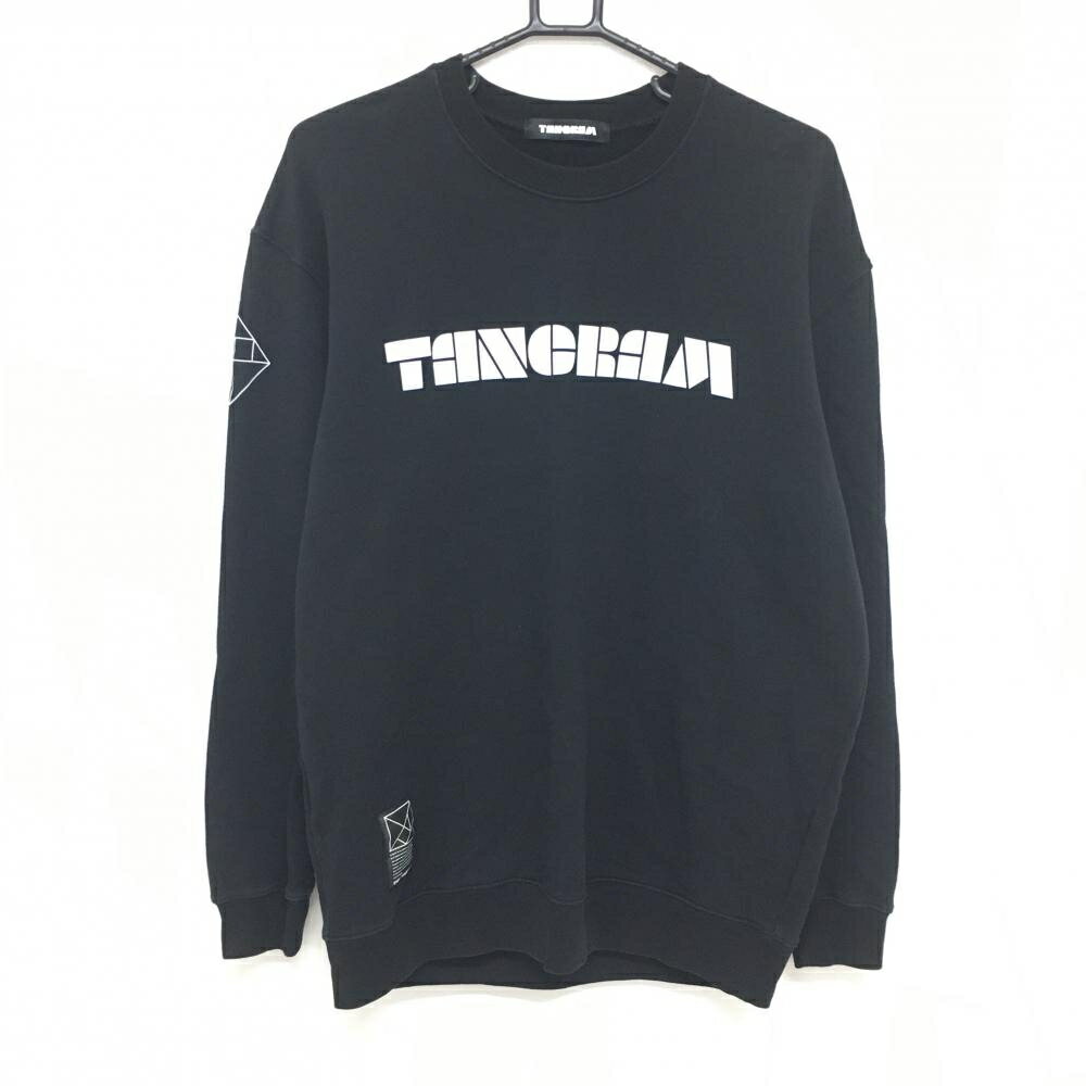 タングラム トレーナー 黒×白 スウェット コットン100％ フロントロゴ メンズ L ゴルフウェア TANGRAM