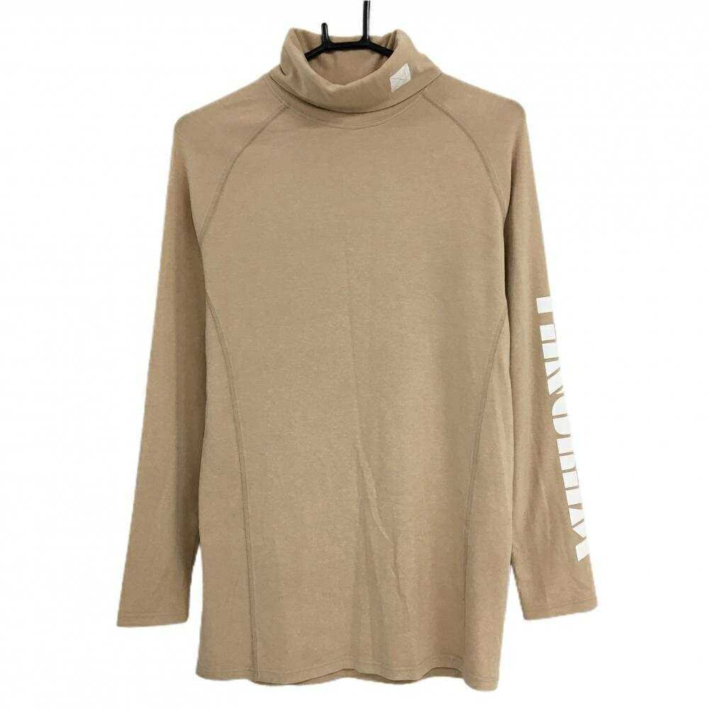 【美品】タングラム 長袖ハイネックシャツ ベージュ×白 表微起毛 袖ロゴ メンズ ゴルフウェア TANGRAM