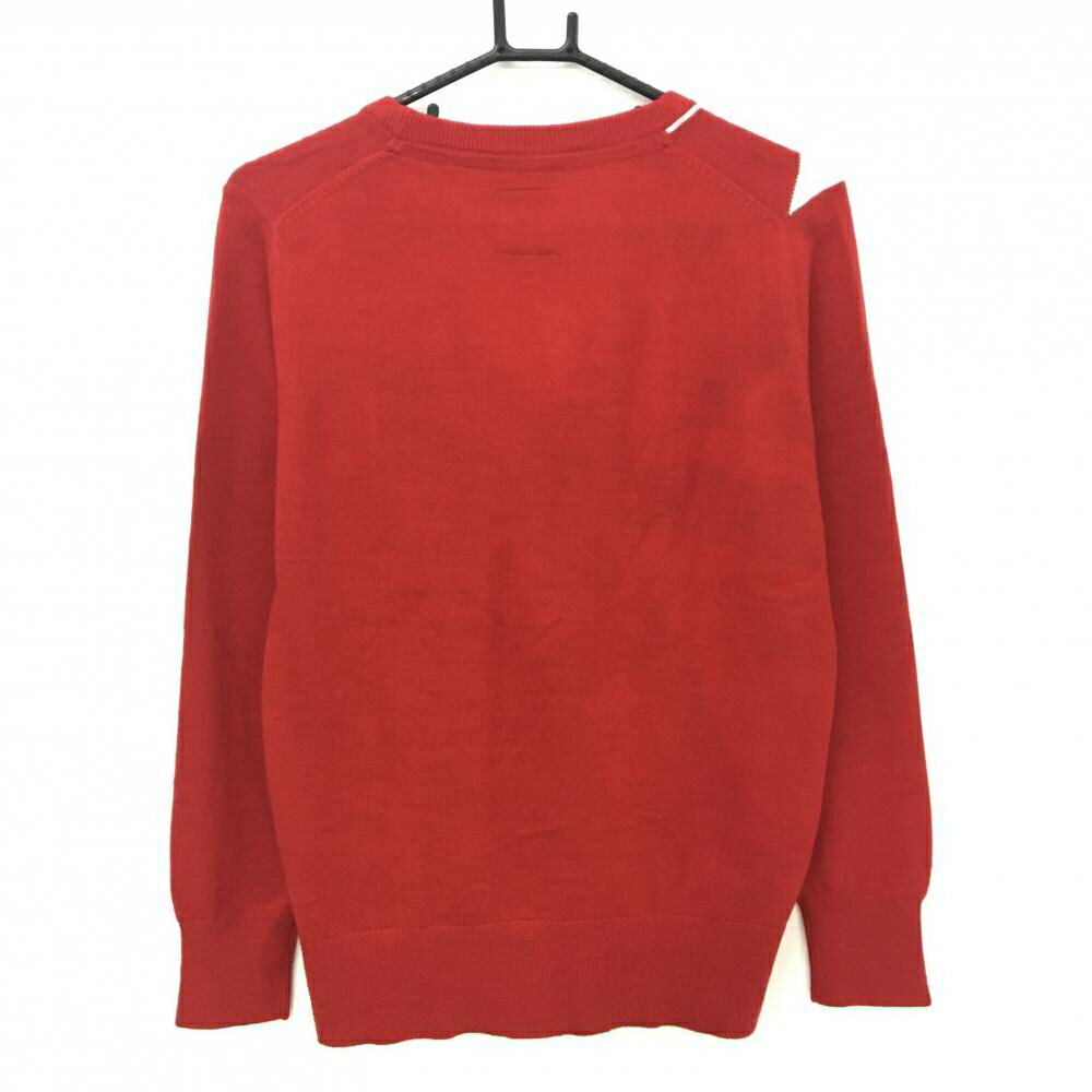 【美品】アドミラル カーディガン レッド×白×ネイビー ロゴ刺しゅう ウール混 レディース LL ゴルフウェア Admiral