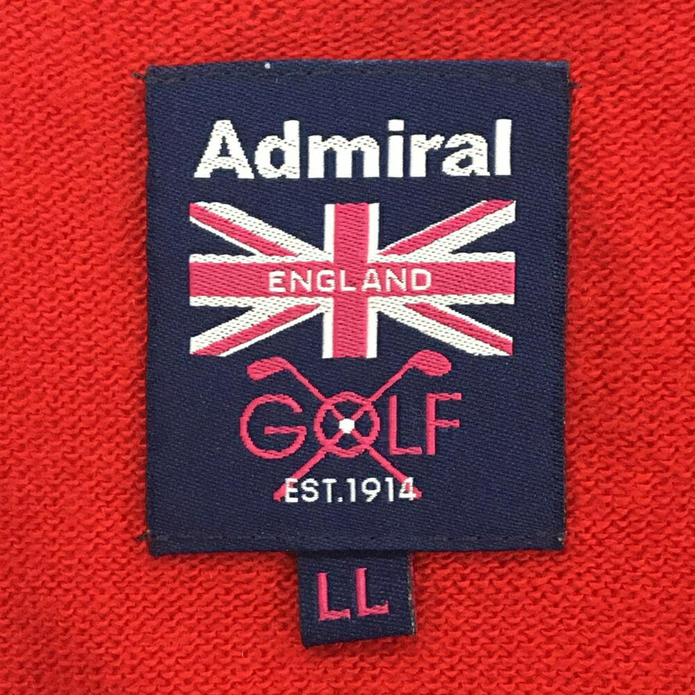 【美品】アドミラル カーディガン レッド×白×ネイビー ロゴ刺しゅう ウール混 レディース LL ゴルフウェア Admiral
