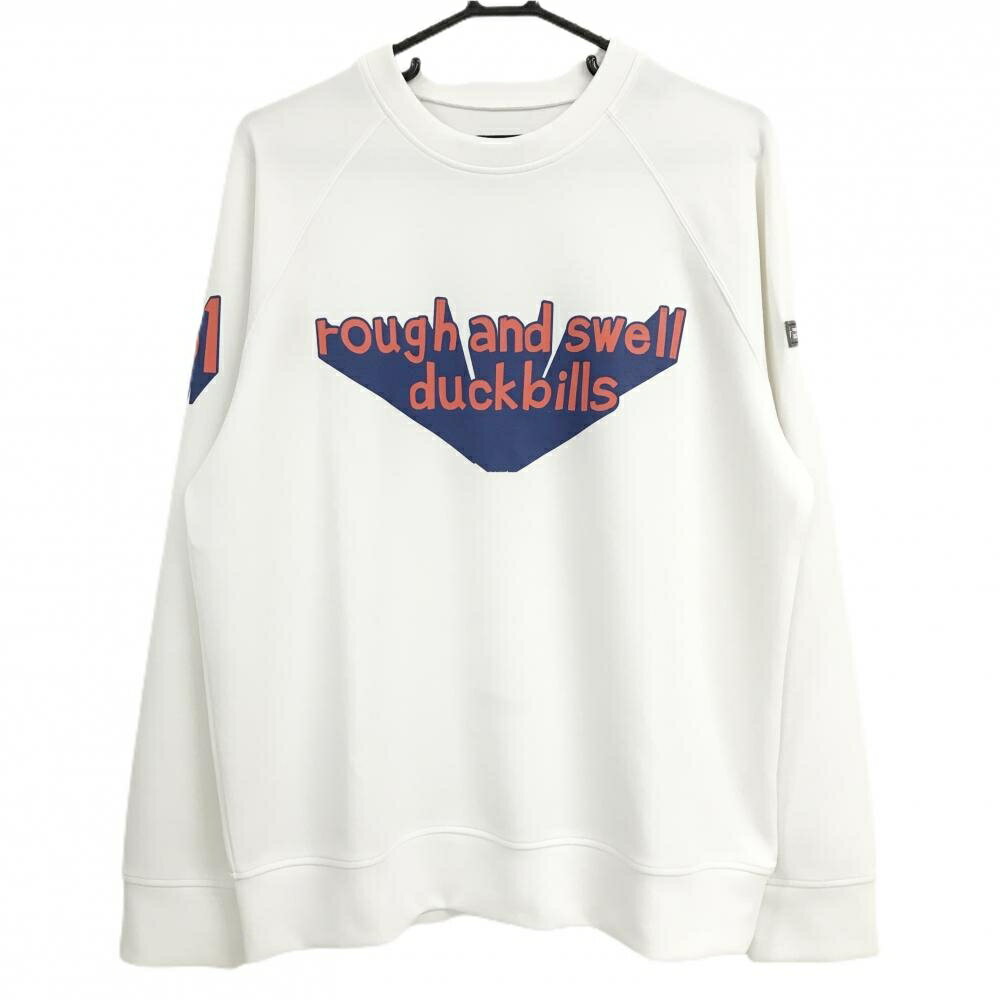 【超美品】ラフアンドスウェル トレーナー 白×レッド フロントロゴ 薄手 メンズ L ゴルフウェア rough＆swell