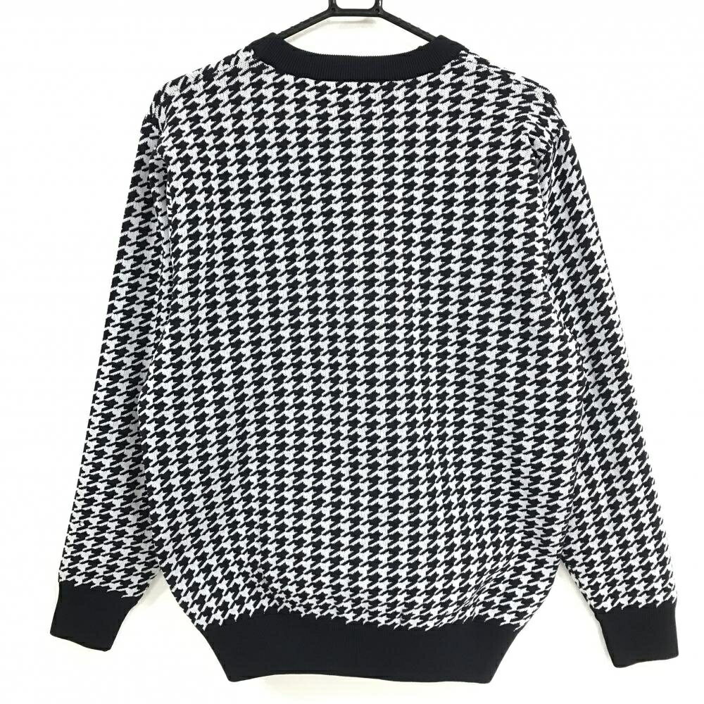 【超美品】アダバット セーター 白×ネイビー 千鳥格子 裏地付 ニット メンズ M ゴルフウェア adabat