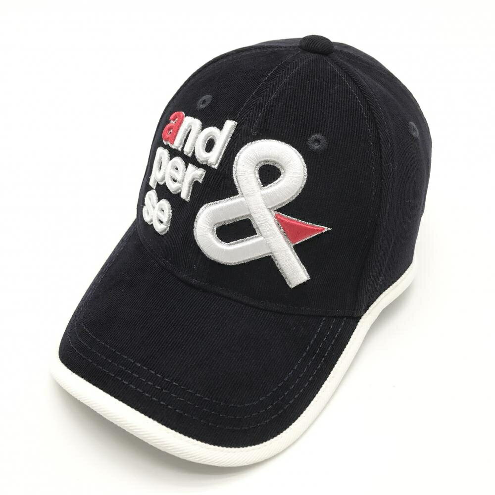 【超美品】アンパスィ コーデュロイキャップ ネイビー×白 立体ロゴ刺しゅう F ゴルフウェア and per se