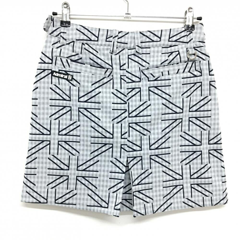 【超美品】アドミラル スカート ライトグレー×ネイビー 総柄 チェック柄地模様 裾...