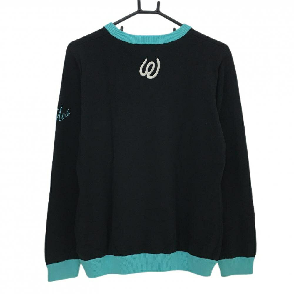 【超美品】MUスポーツ セーター 黒×ライトブルー アニマル スタッズ ニット レディース 44(XL) ゴルフウェア M・U SPORTS
