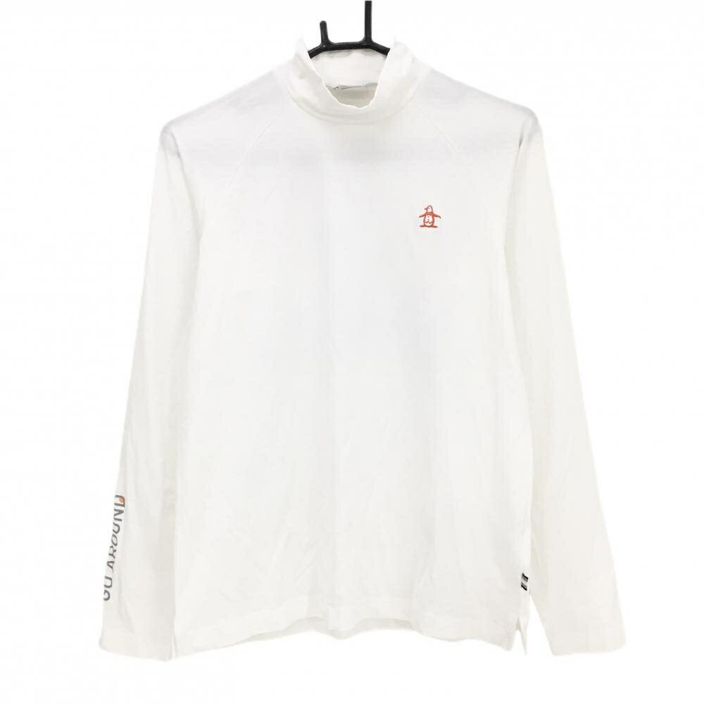 【超美品】マンシングウェア 長袖ハイネックシャツ 白×オレンジ ロゴ刺しゅう レディース LL ゴルフウェア Munsingwear