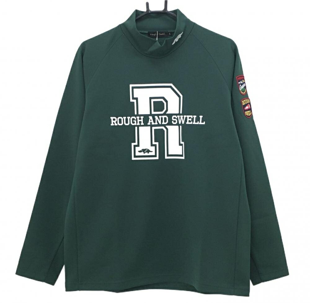 【新品】ラフアンドスウェル 長袖ハイネックシャツ グリーン×白 ビッグロゴ メンズ L ゴルフウェア 2024年モデル rough＆swell...