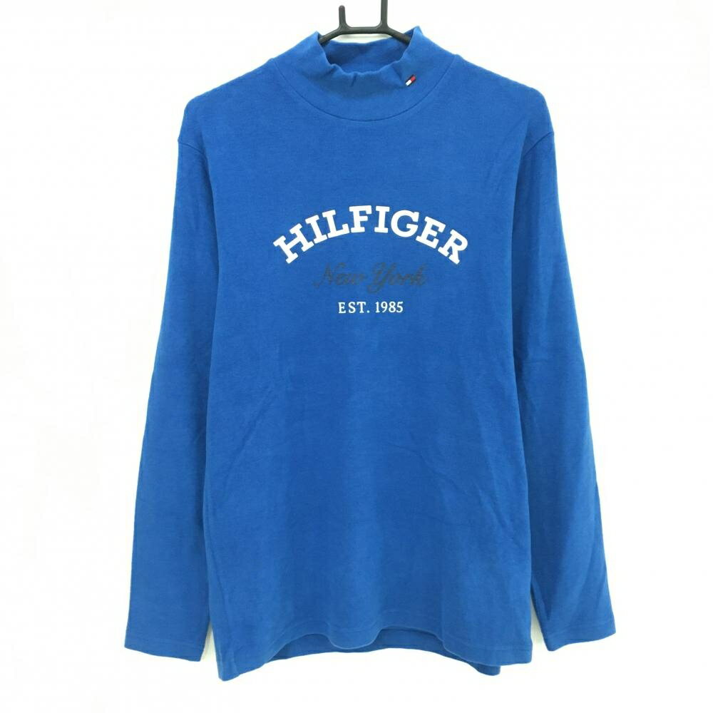 【美品】トミーヒルフィガー 長袖ハイネックシャツ ブルー×白 微起毛 メンズ XL ゴルフウェア Tommy Hilfiger Golf