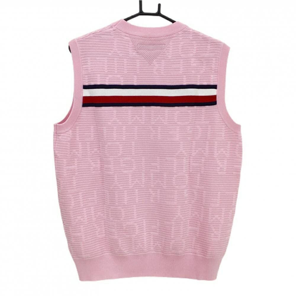 【超美品】トミーヒルフィガー ニットベスト ピンク ロゴ地模様編み メンズ XL ゴルフウェア Tommy Hilfiger Golf