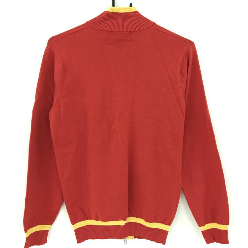 【美品】ビバハート ニットジャケット レッド×グレー×イエロー ダブルジップ 胸ロゴ メンズ 48(M) ゴルフウェア VIVA HEART