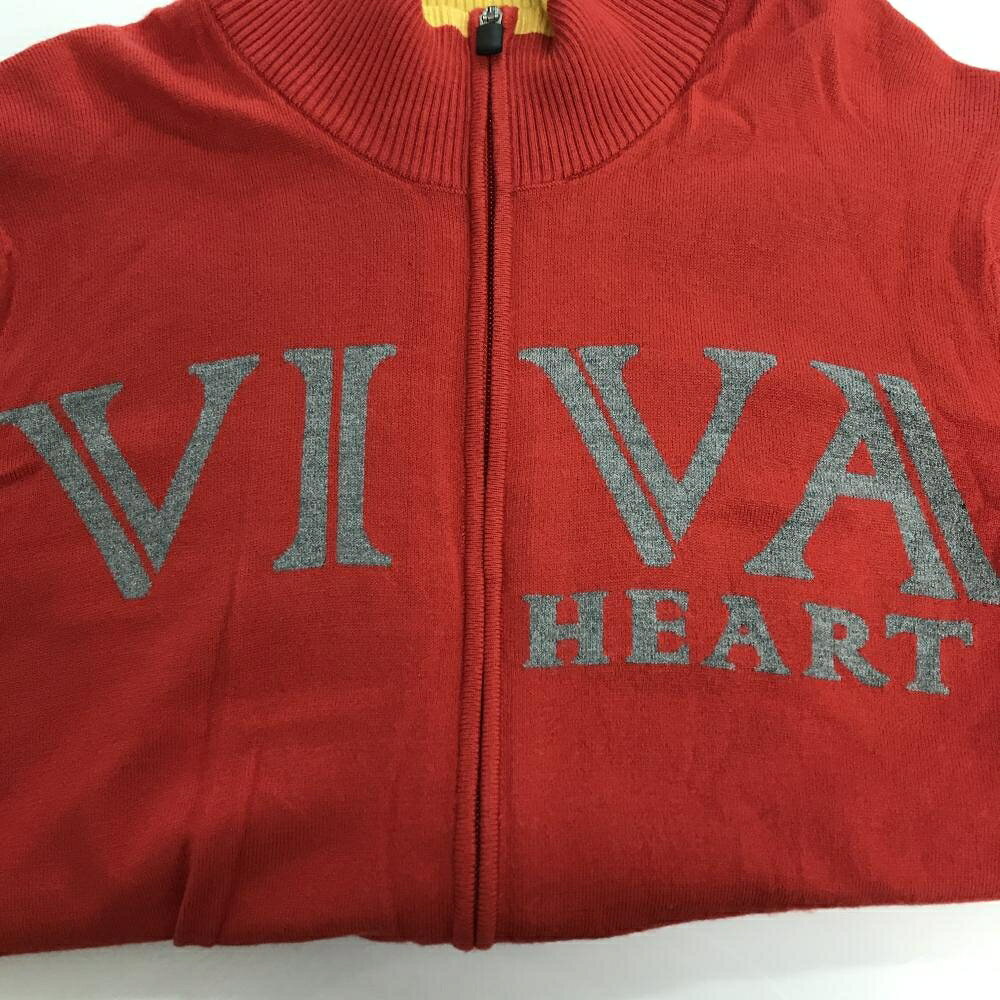 【美品】ビバハート ニットジャケット レッド×グレー×イエロー ダブルジップ 胸ロ...