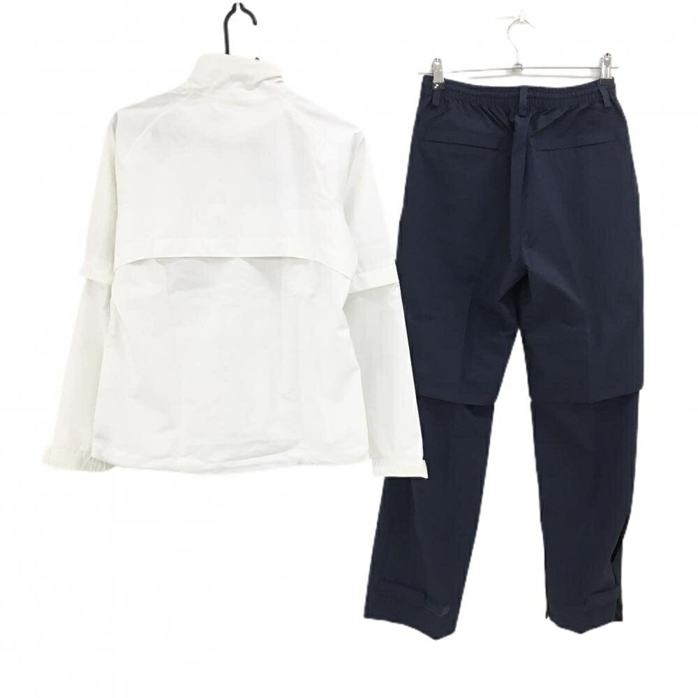 【新品】アディダス レインウェア(2WAYジャケット×パンツ) 白×ネイビー 裏地メッシュ 袖着脱可 レディース M/M ゴルフウェア adidas