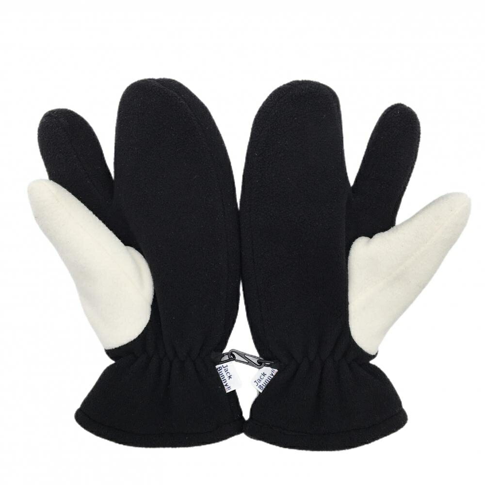 [クーポン対象品]【美品】ジャックバニー 手袋 黒×白 ロゴ刺しゅう ミトングローブ フリース メンズ L ゴルフウェア Jack Bunny 2