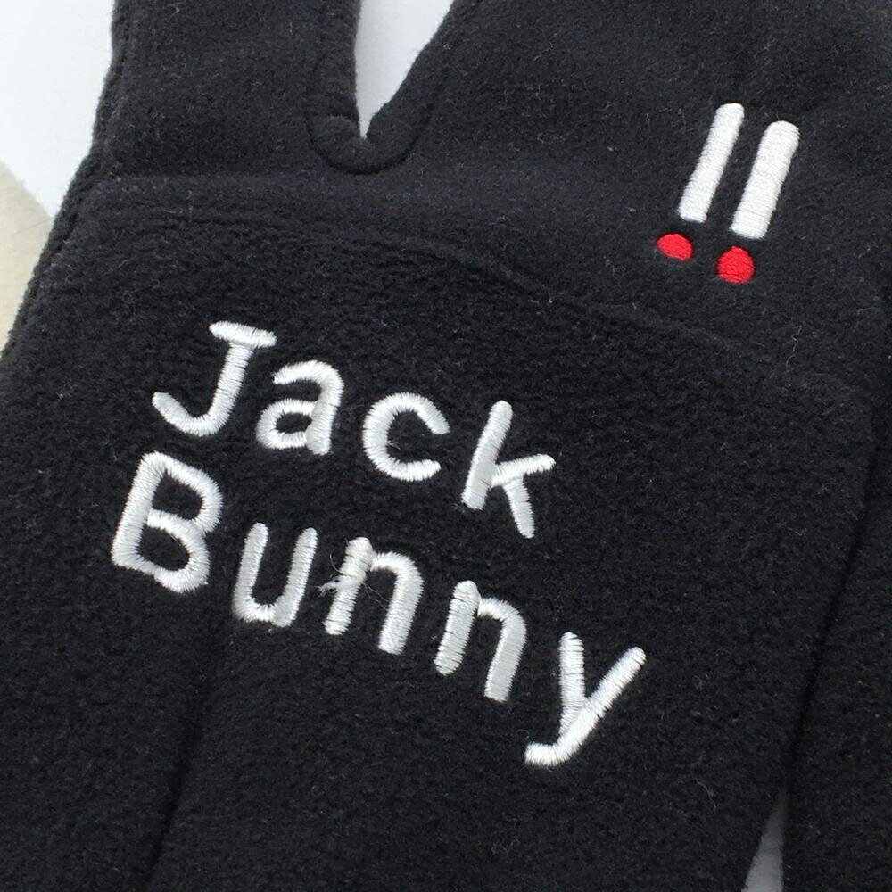 [クーポン対象品]【美品】ジャックバニー 手袋 黒×白 ロゴ刺しゅう ミトングローブ フリース メンズ L ゴルフウェア Jack Bunny 3