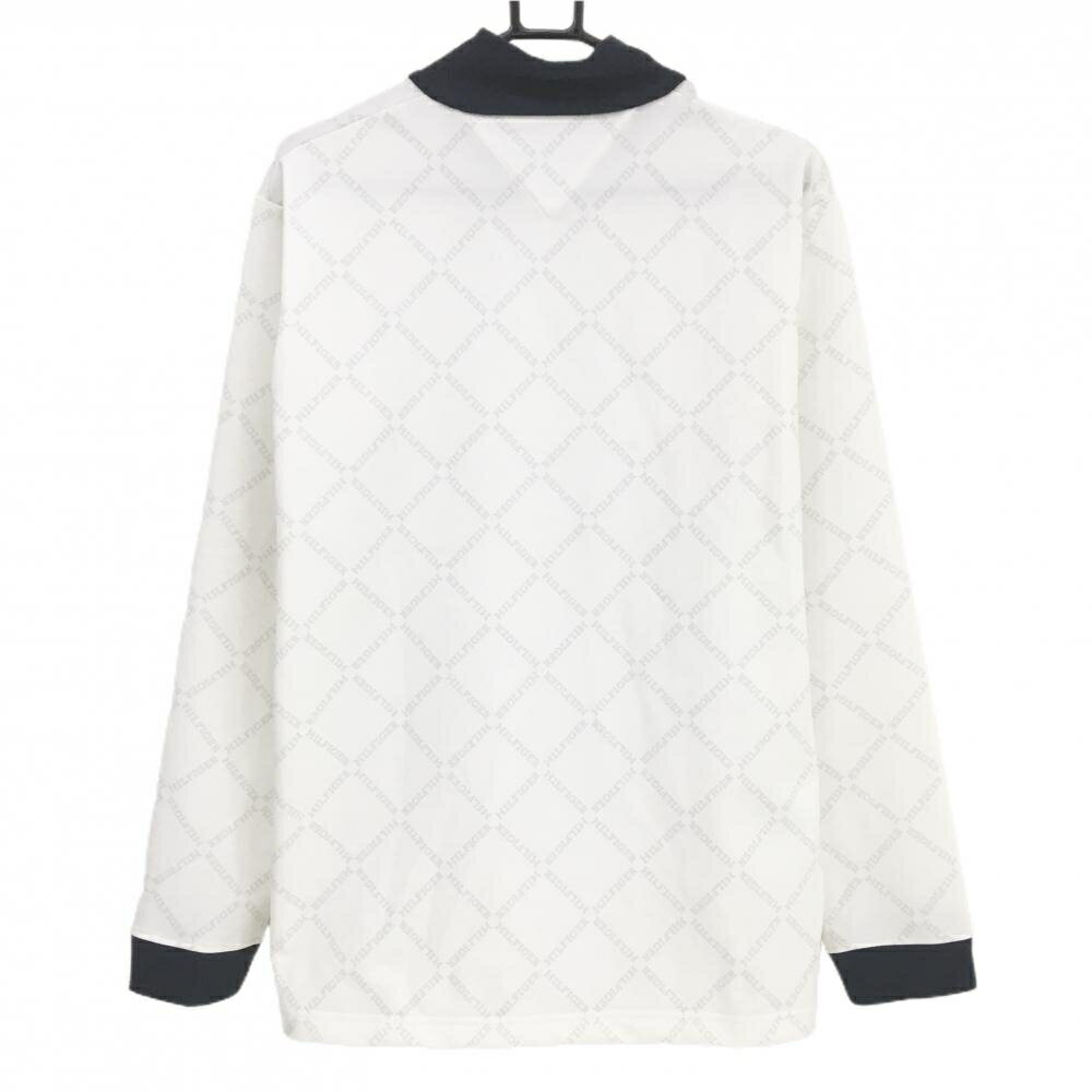 【超美品】トミーヒルフィガー 長袖ハイネックシャツ 白×ネイビー ロゴ総柄 メンズ 3L ゴルフウェア 大きいサイズ Tommy Hilfiger Golf