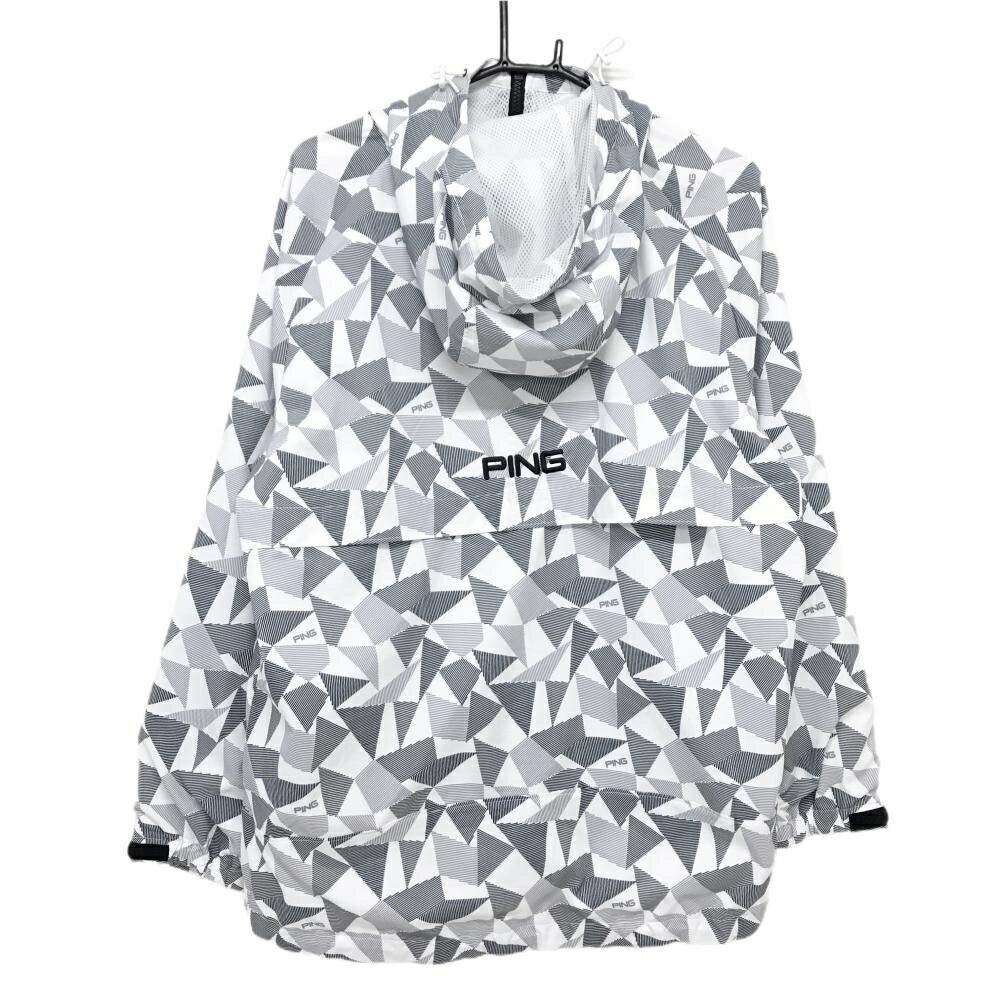 【超美品】ピン ジップパーカー 白×ダークグレー 総柄 裏地メッシュ 薄手 裾ドローコード メンズ LL ゴルフウェア PING