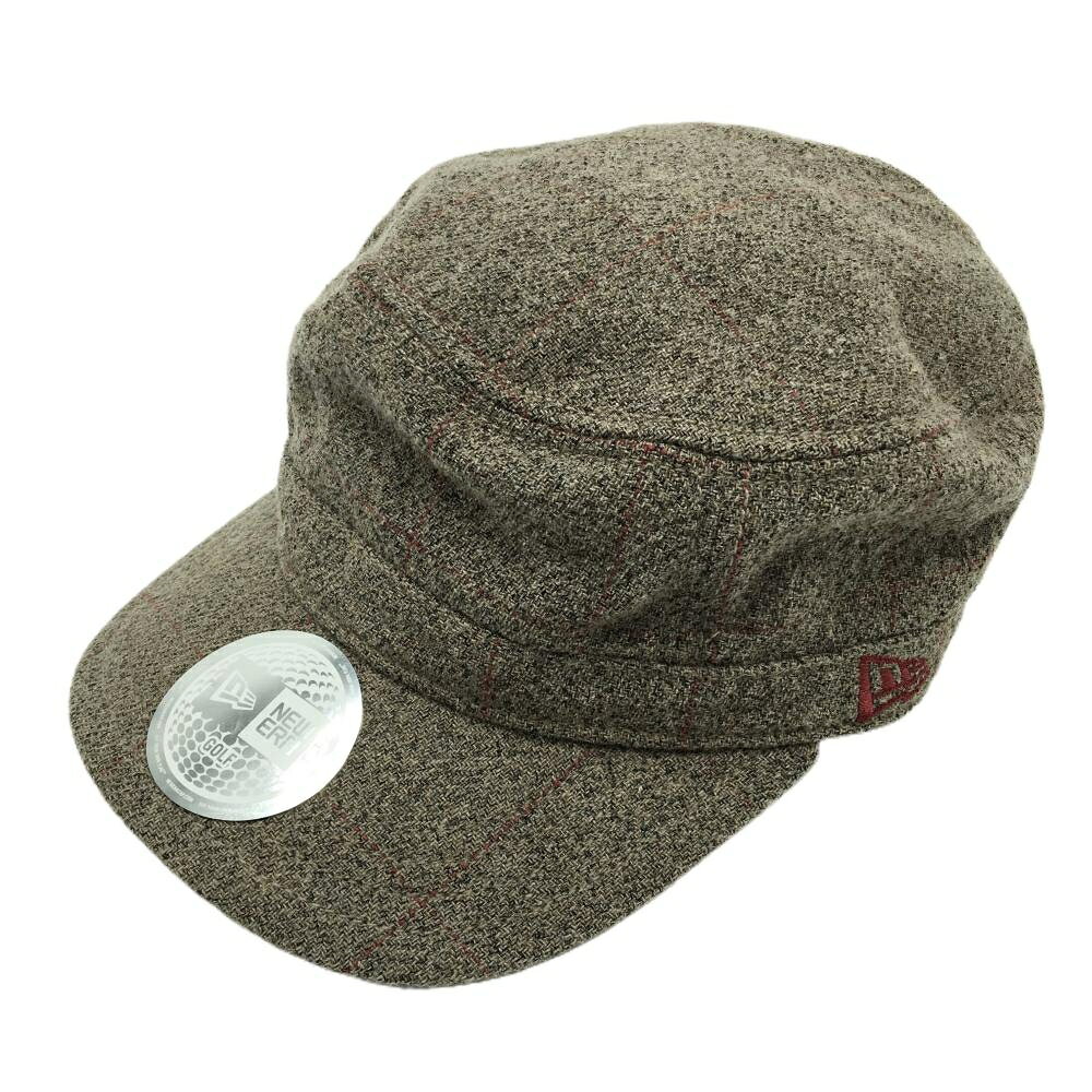 【美品】ニューエラ ワークキャップ ブラウン系×レッド ロゴ刺しゅう ティー装着可 ウール混 ゴルフウェア New Era