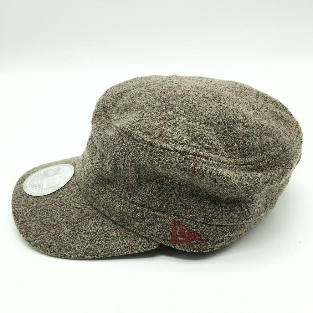 【美品】ニューエラ ワークキャップ ブラウン系×レッド ロゴ刺しゅう ティー装着可 ウール混 ゴルフウェア New Era