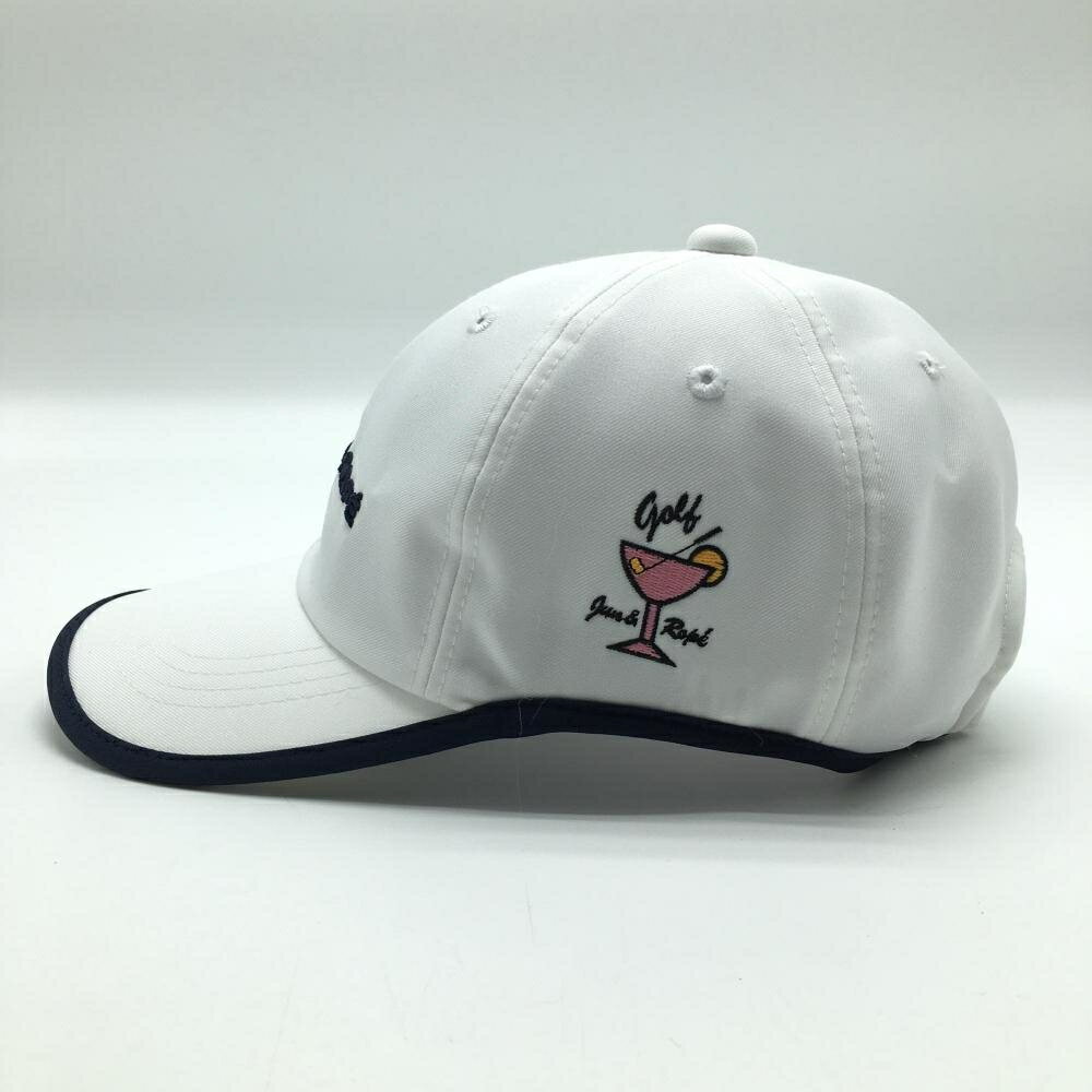 【超美品】ジュンアンドロペ キャップ 白×ネイビー カクテル刺しゅう ゴルフウェア JUN＆ROPE