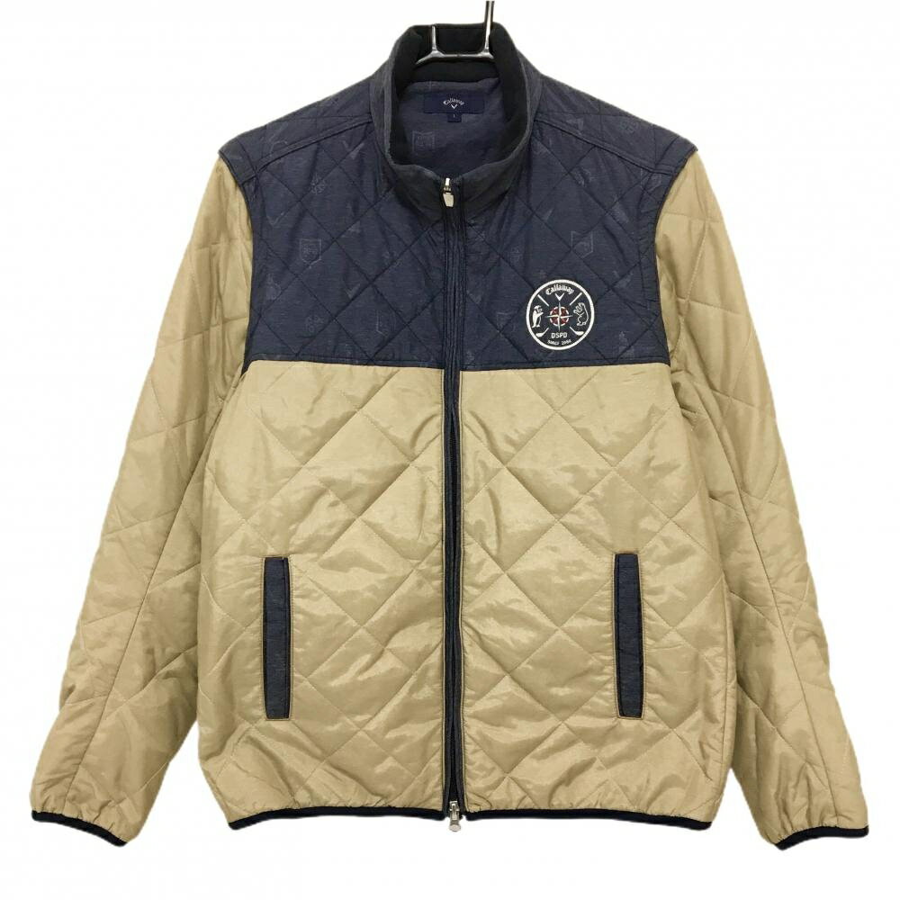 【超美品】キャロウェイ 2WAY中綿ジャケット ベージュ×ネイビー 総柄 キルティング バイカラー メンズ L ゴルフウェア Callaway