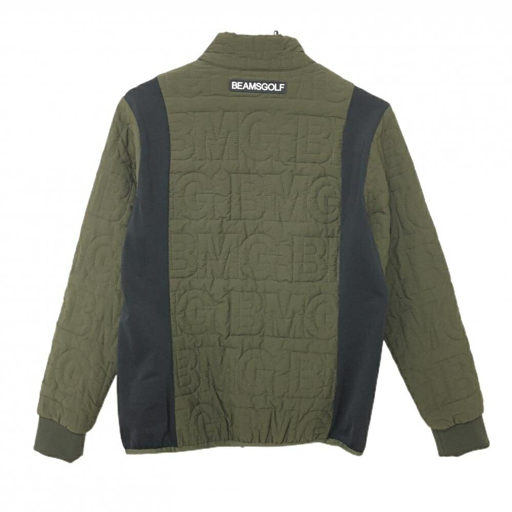 【超美品】ビームスゴルフ 中綿ジャケット カーキ×黒 英字キルティング サイド裏微起毛 メンズ L ゴルフウェア BEAMS GOLF