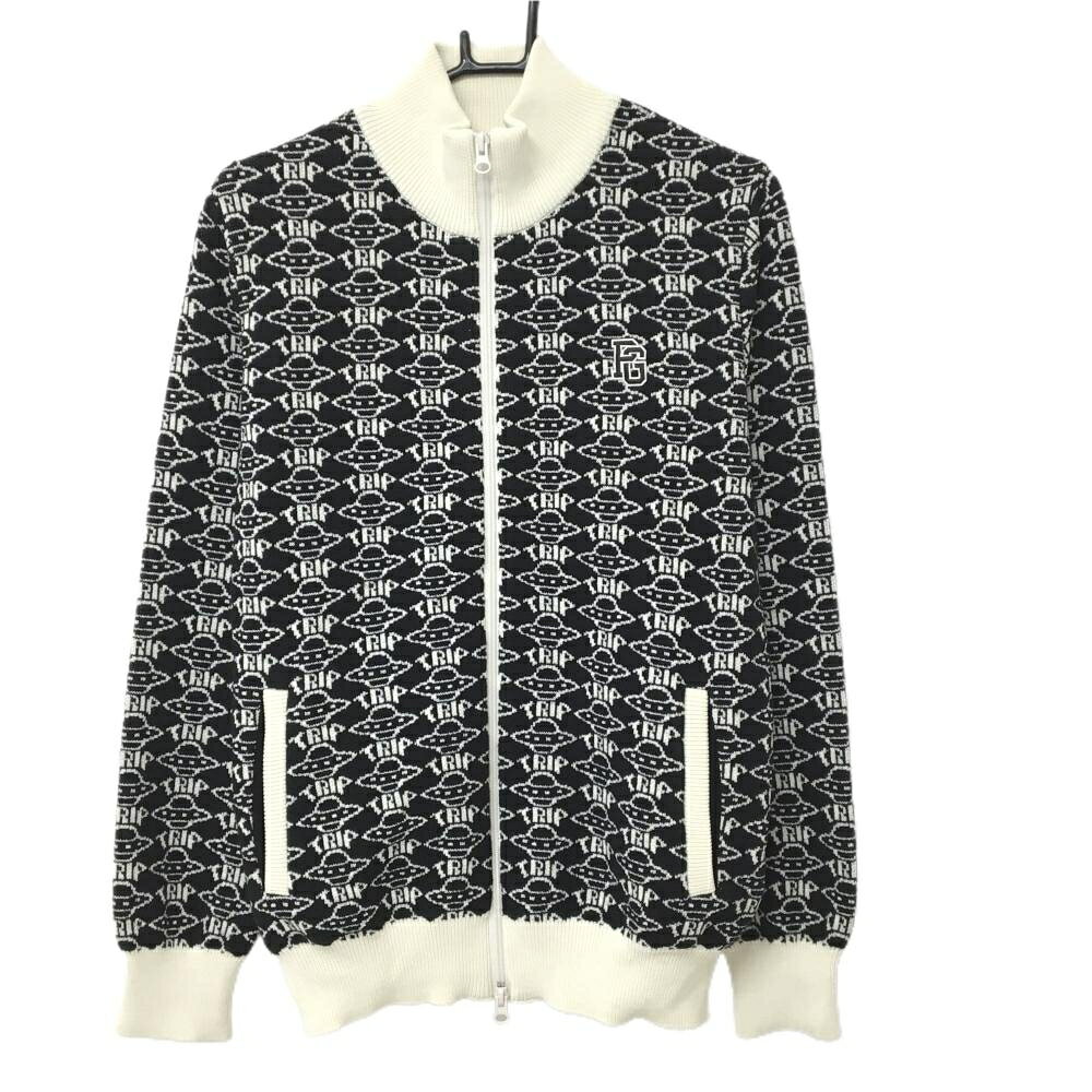 TAKEO KIKUCHI SPORT - [クーポン対象品]【美品】パーリーゲイツ ニットジャケット 黒×白系 総柄 ダブルジップ ウール混 メンズ 5(L) ゴルフウェア PEARLY GATES