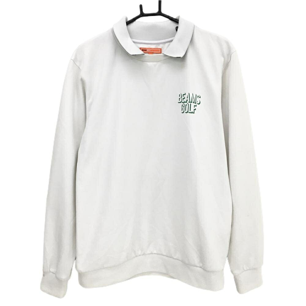 【美品】ビームスゴルフ 襟付トレーナー 白×グリーン ダンボールニット 襟裏ロゴ メンズ M ゴルフウェア BEAMS GOLF