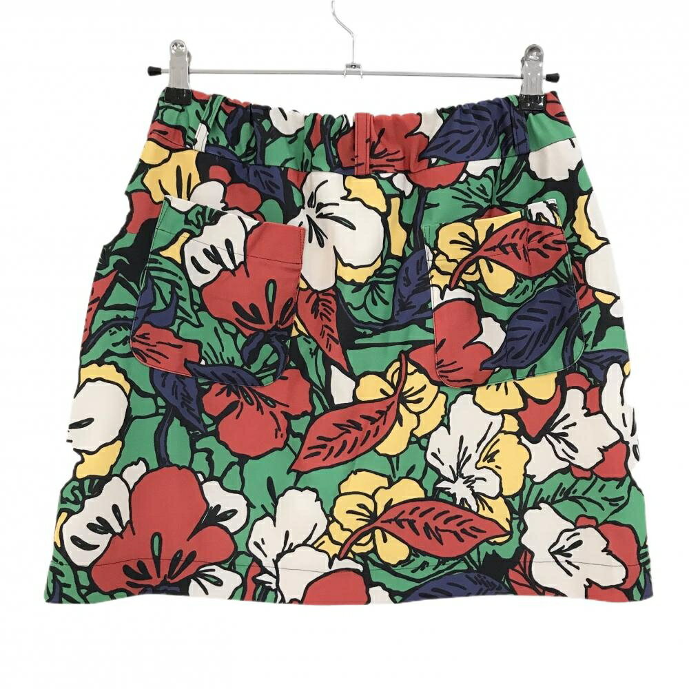 【超美品】ノイジーノイジー スカート レッド×グリーン 花柄 内側インナーパンツ レディース 42(L) ゴルフウェア M・U SPORTS