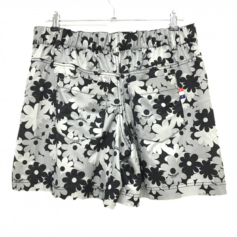 【美品】マリクレールスポール キュロットスカート 黒×グレー 花柄 ストレッチ レディース LL ゴルフウェア marie claire