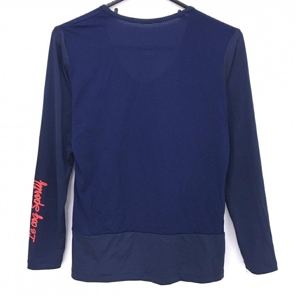 【超美品】ルコックゴルフ インナーシャツ ネイビー 身頃メッシュ調 袖ロゴレッド レディース L ゴルフウェア le coq sportif