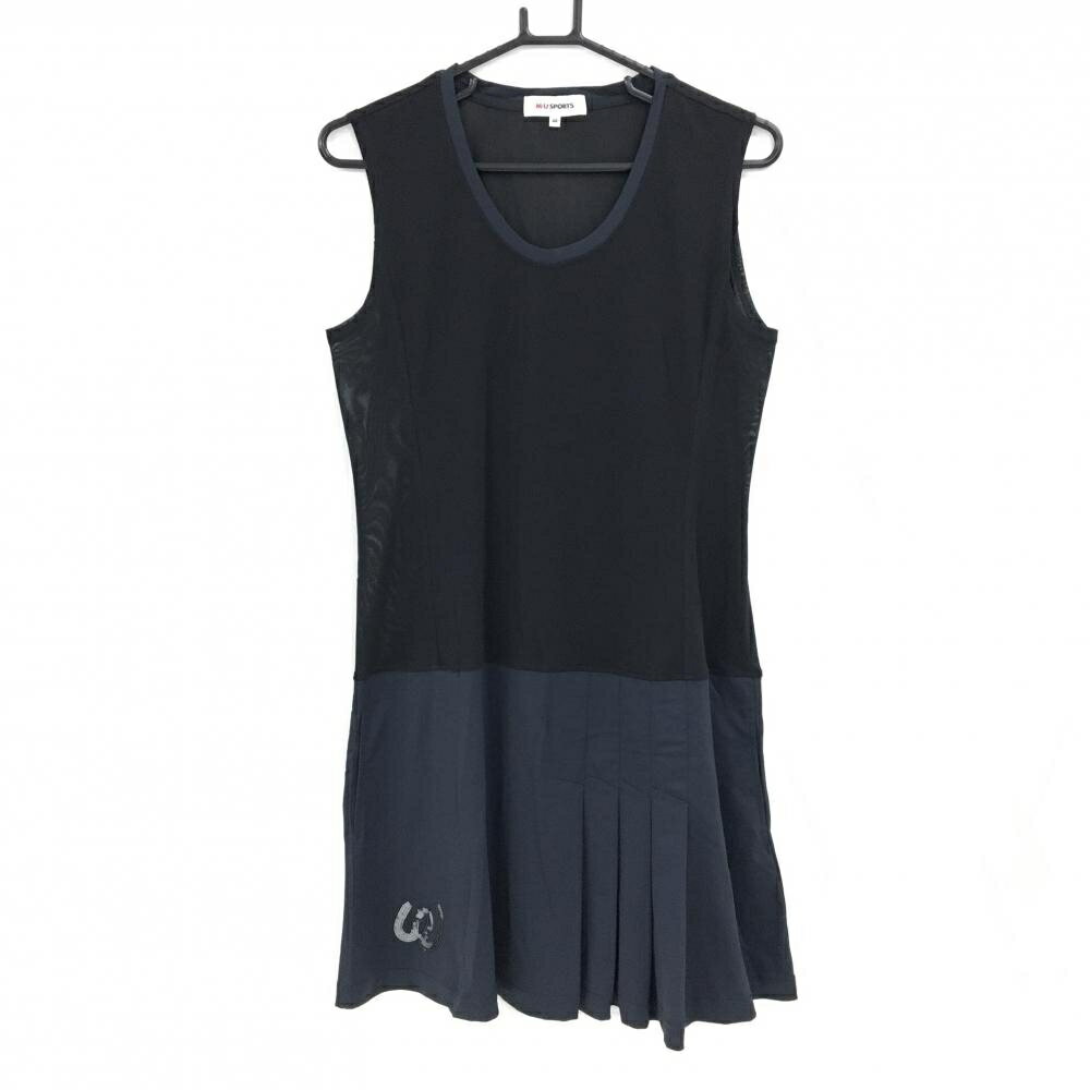 【超美品】MUスポーツ インナーノースリーブワンピース 黒×ネイビー 上部メッシュ レディース 44(XL) ゴルフウェア M・U SPORTS