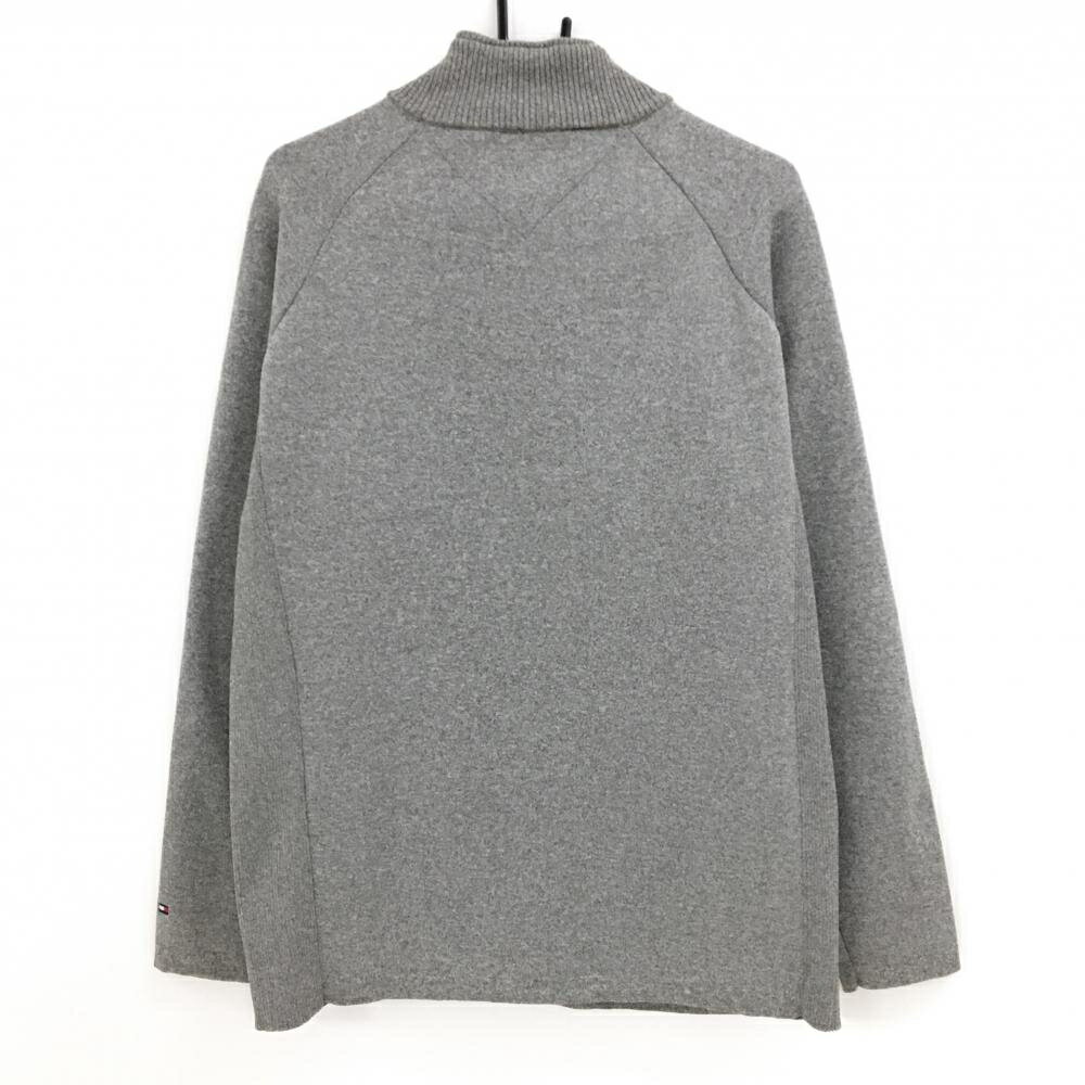 【美品】トミーヒルフィガー ニットジャケット 杢グレー ネック内側フリース 袖ロゴ刺しゅう メンズ XL ゴルフウェア Tommy Hilfiger Golf