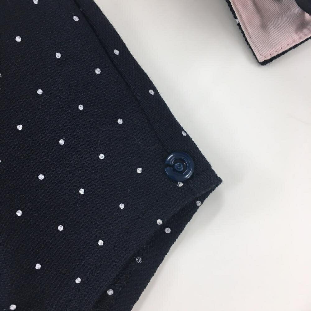 【美品】サマンサタバサNo.7 長袖シャツ ネイビー×白 ドット柄 ロゴワッペン レディース 38(M) ゴルフウェア Samantha Thavasa