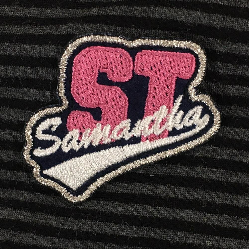 【美品】サマンサタバサUNDER25 長袖タートルネックシャツ ダークグレー×黒 ボーダー レディース M ゴルフウェア Samantha Thavasa