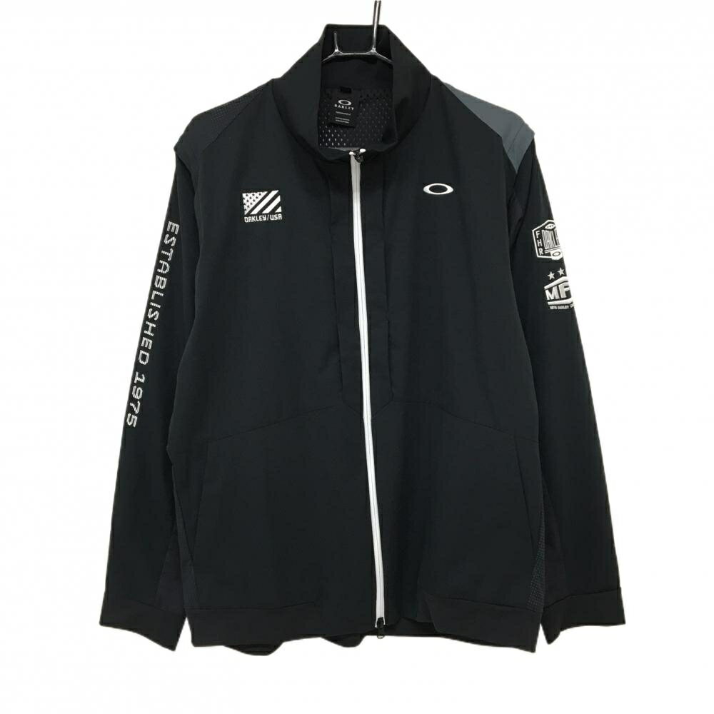 【超美品】オークリー 2WAYジャケット 黒×ダークグレー 袖着脱可 ロゴ刺しゅう メンズ 2XL ゴルフウェア 大きいサイズ Oakley