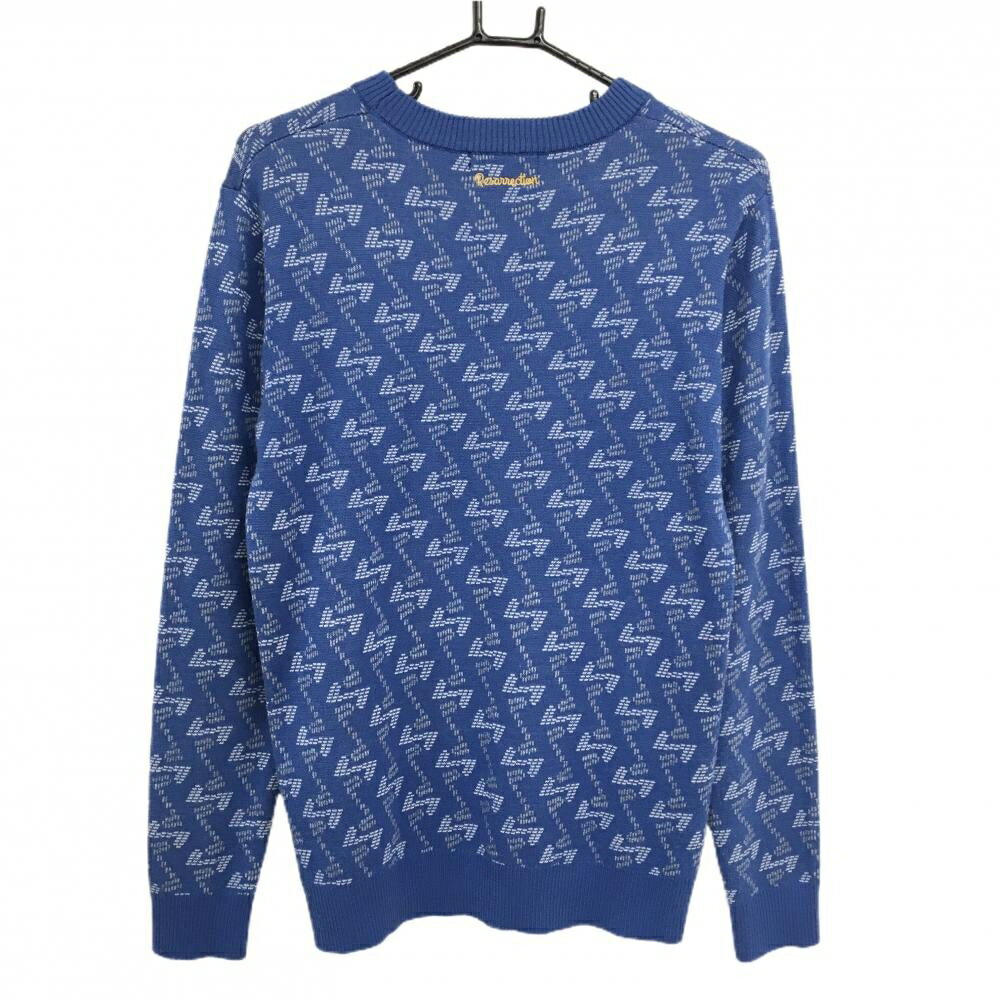 【美品】レザレクション セーター ブルー×白 総柄 ウール混 ニット メンズ M ゴルフウェア Resurrection