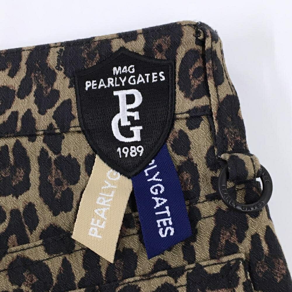 【新品】パーリーゲイツ パンツ ベージュ系×黒 レオパード ロゴ白 ストレッチ レデ...