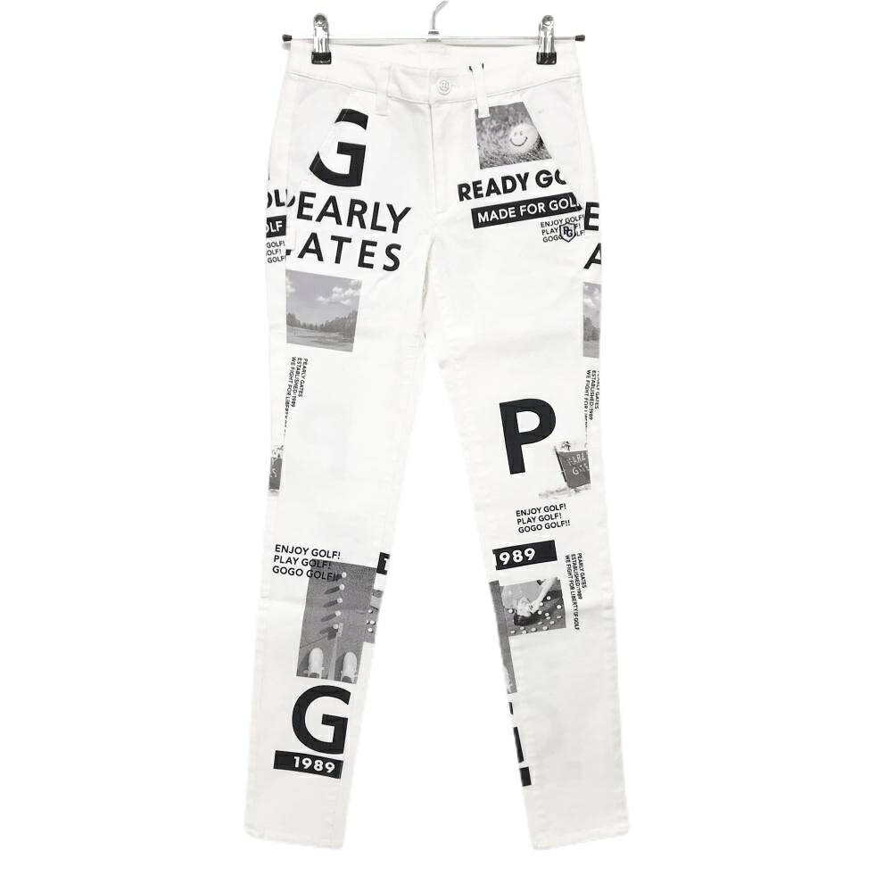 【新品】パーリーゲイツ パンツ 白×グレー 写真風 PGニコちゃん ロゴ刺しゅう　 レディース 00(XS) ゴルフウェア PEARLY GATES