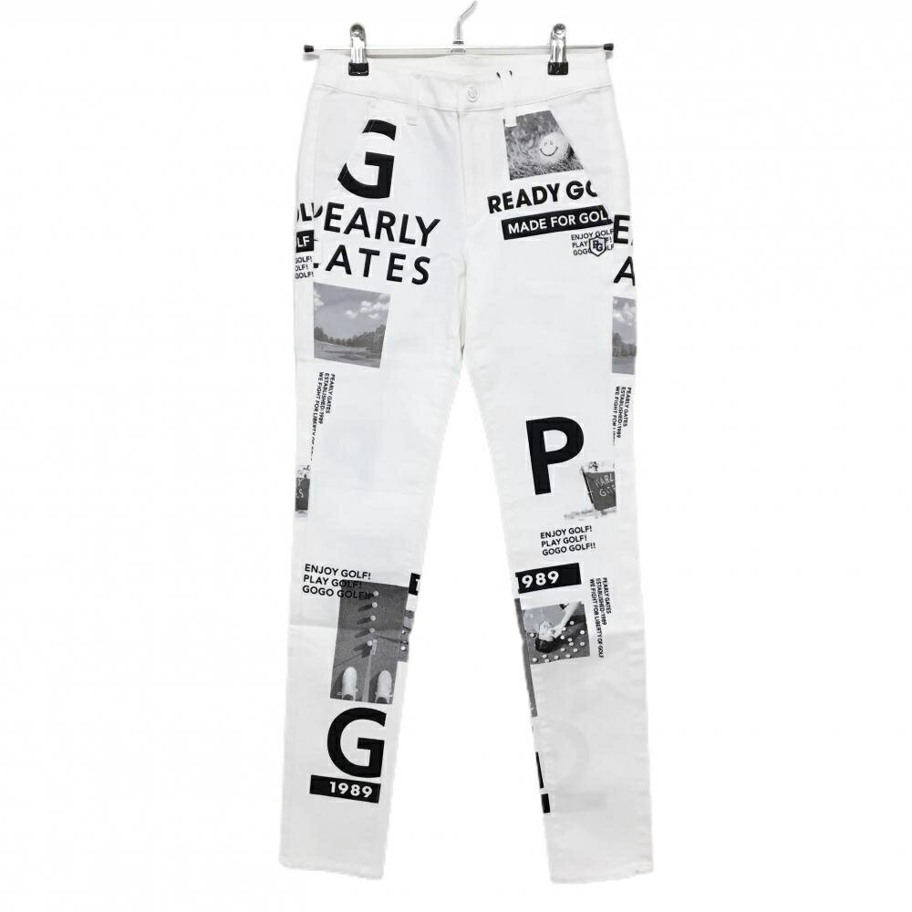 【新品】パーリーゲイツ パンツ 白×グレー 写真風 PGニコちゃん ロゴ刺しゅう レディース XS ゴルフウ..