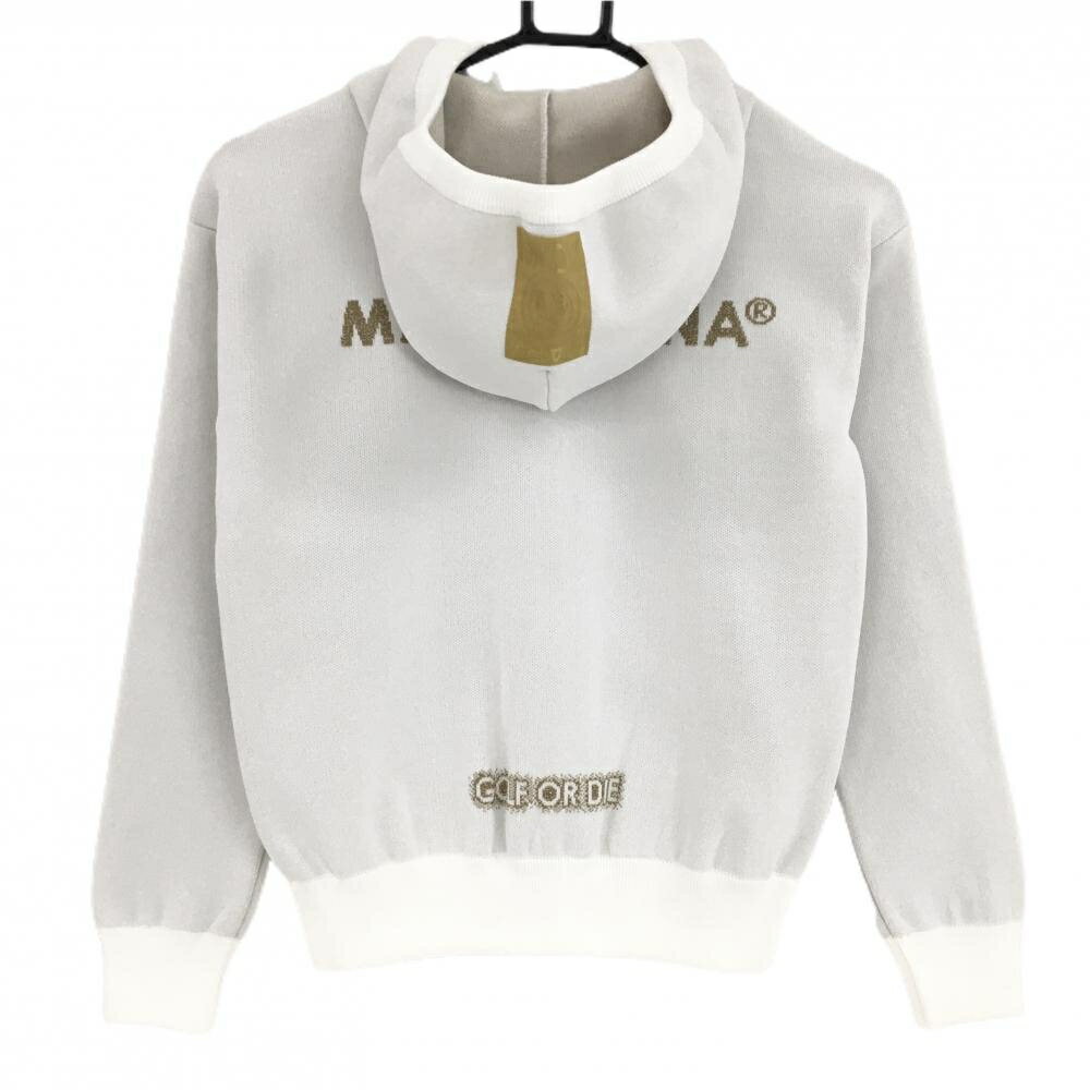 【新品】マークアンドロナ ニットジップパーカー 白×ゴールド ビッグスカル バックロゴ レディース 36(S) ゴルフウェア MARK＆LONA