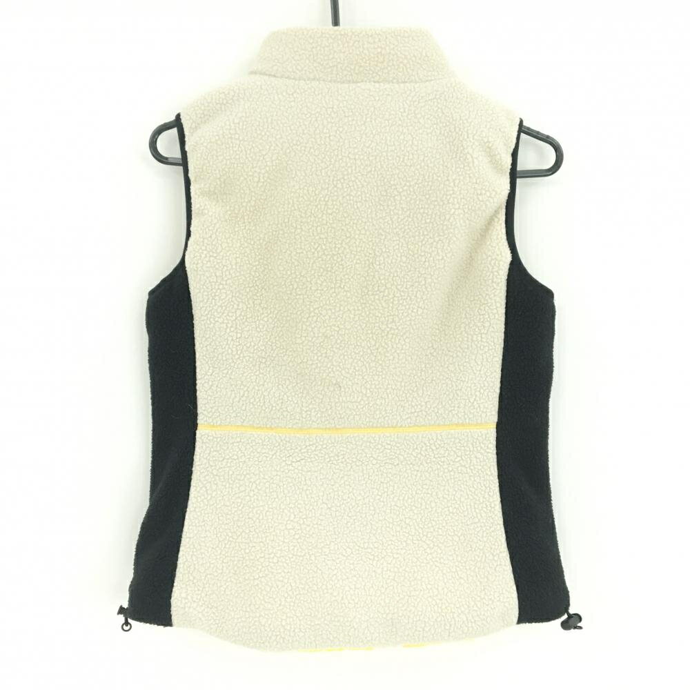 【美品】マークアンドロナ 中綿リバーシブルボアベスト ベージュ×黒 裏イエロー レディース 36(S) ゴルフウェア MARK＆LONA