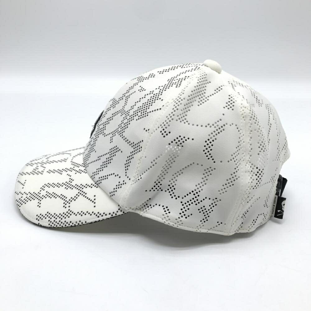 マークアンドロナ キャップ 白×黒 ロゴ総柄 一部パンチング スカル FREE ゴルフウェア MARK＆LONA