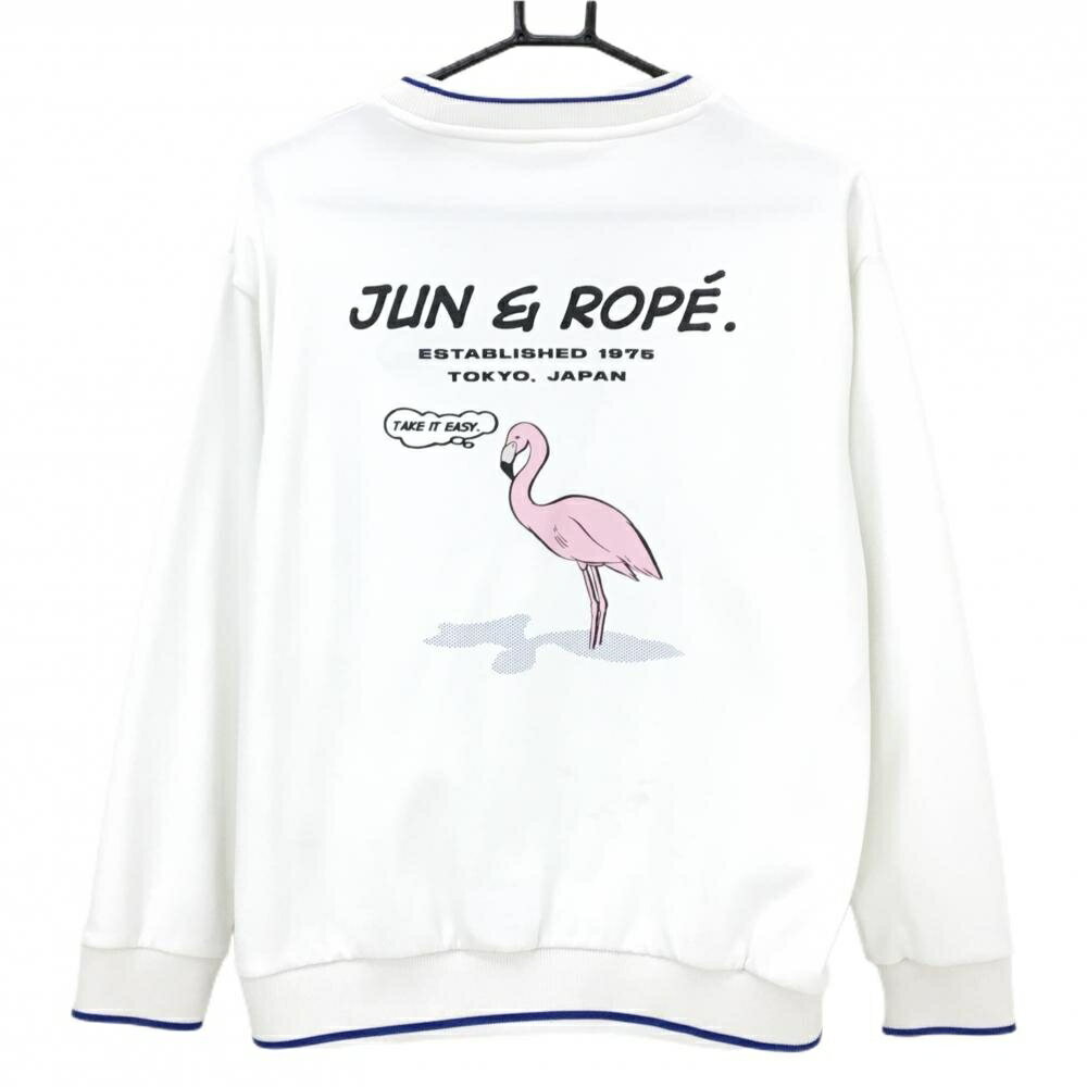 ジュンアンドロペ トレーナー 白×ブルー 後ろフラミンゴプリント メンズ M ゴルフウェア JUN＆ROPE