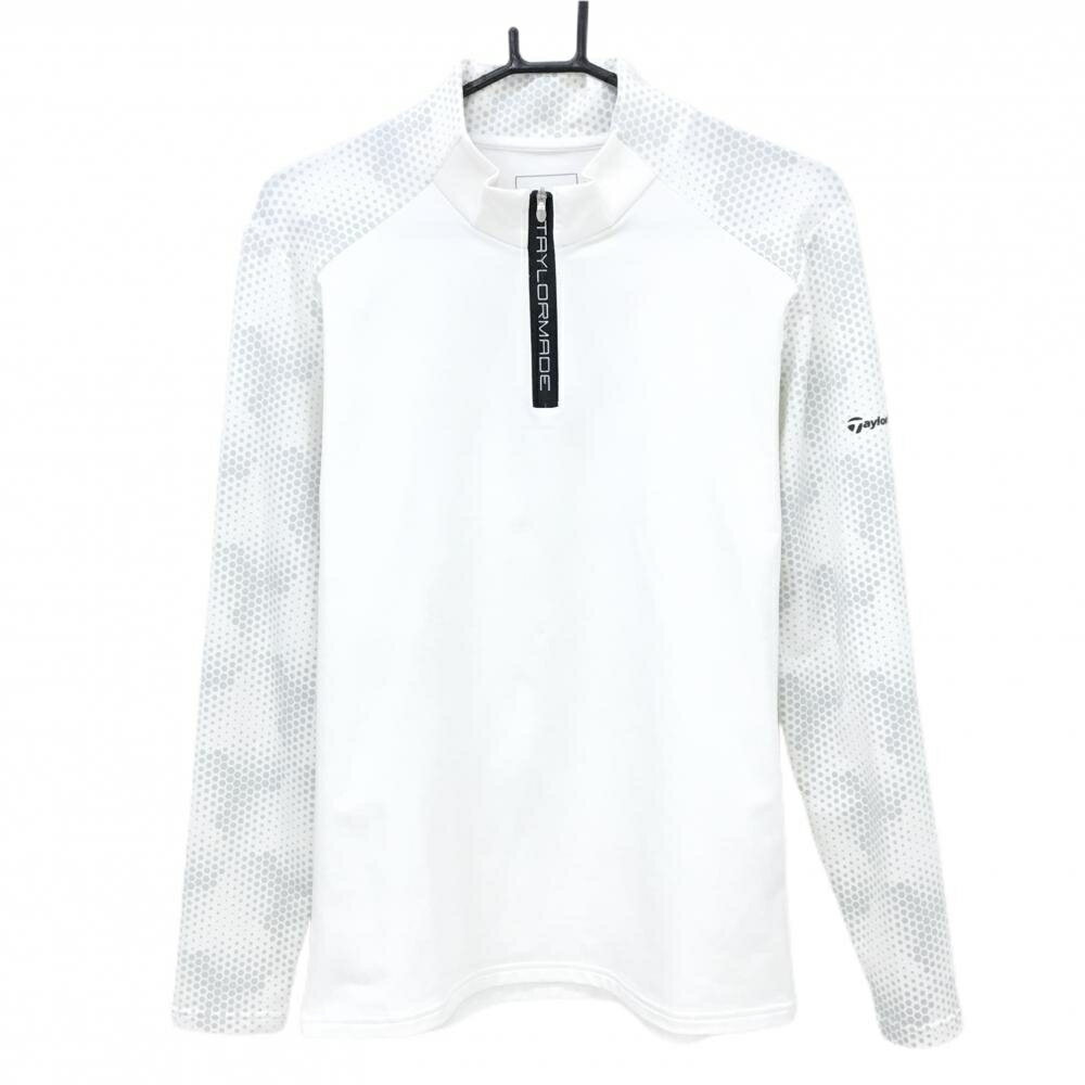 【美品】テーラーメイド 長袖ハイネックシャツ 白×ライトグレー 一部柄 ハーフジップ メンズ M ゴルフウェア TaylorMade