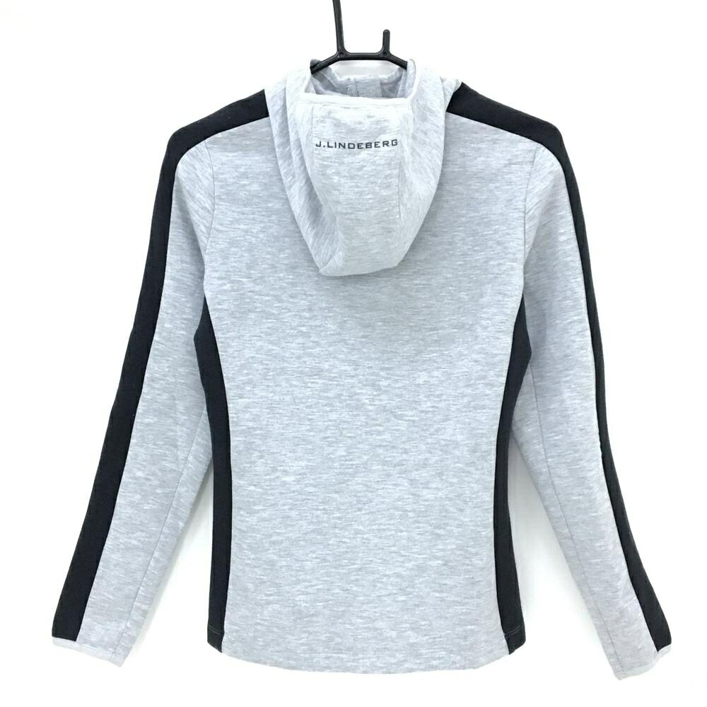 ジェイリンドバーグ ジップパーカー 杢グレー×黒 胸元ロゴ レディース S ゴルフウェア J．LINDEBERG