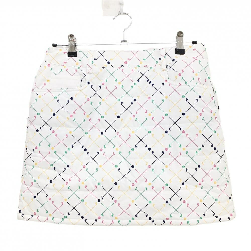 【美品】アディダス 中綿スカート 白×マルチカラー 総柄 レディース M/M ゴルフウェア adidas