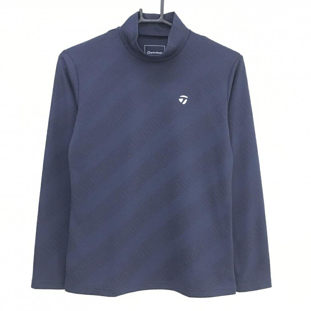 【超美品】テーラーメイド 長袖ハイネックシャツ ネイビー ロゴ地模様 斜めボーダー メンズ M ゴルフウェア 2024年モデル TaylorMade